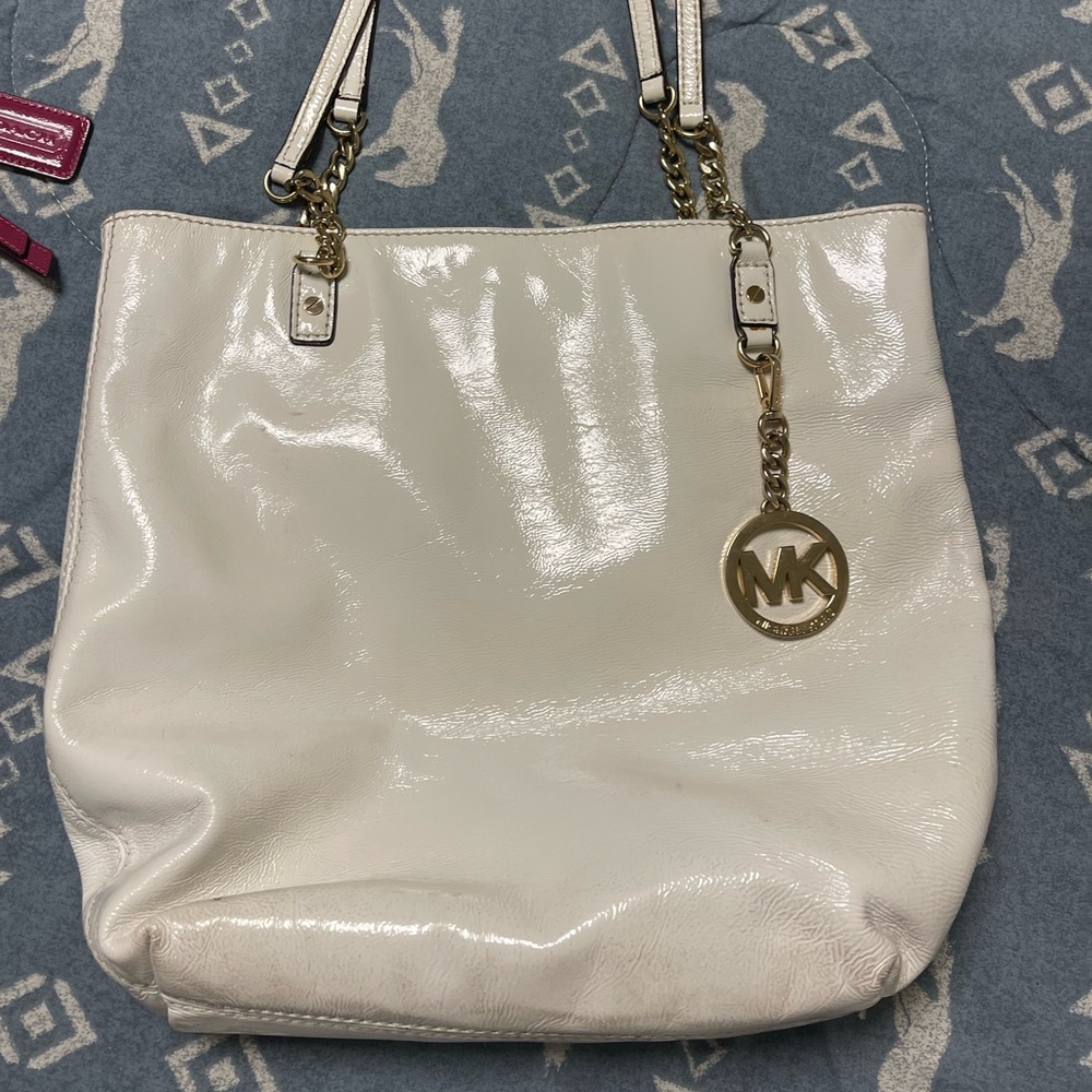 Michael Kors white patent leather bag